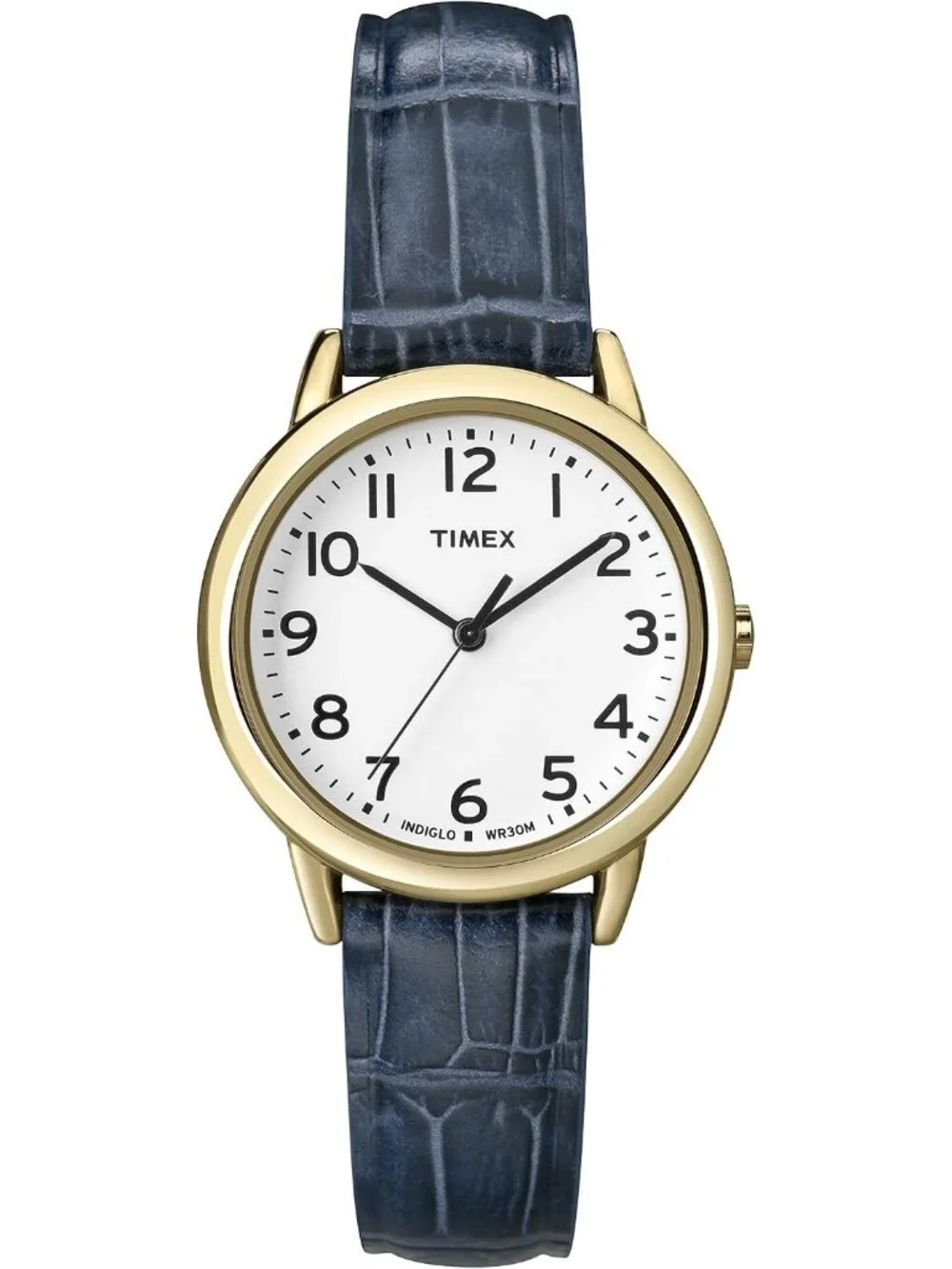 Women's Blue/Gold-Tone/White/30mm Easy Reader Leather Strap Brass Case Watches